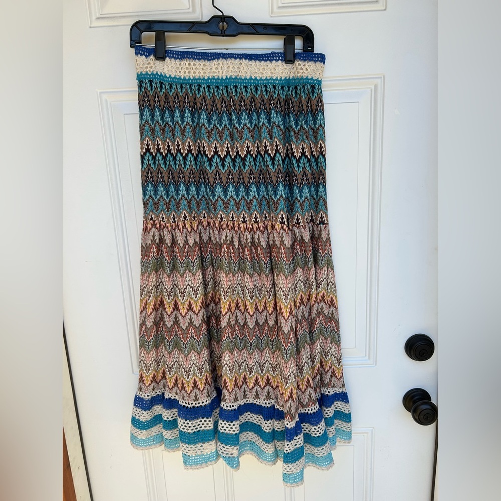 Lapis Blue and Brown Textured Skirt - Picture 1 of 8